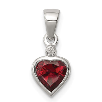 Sterling Silver Rhodium Garnet Diamond Pendant - Birthstone Company
