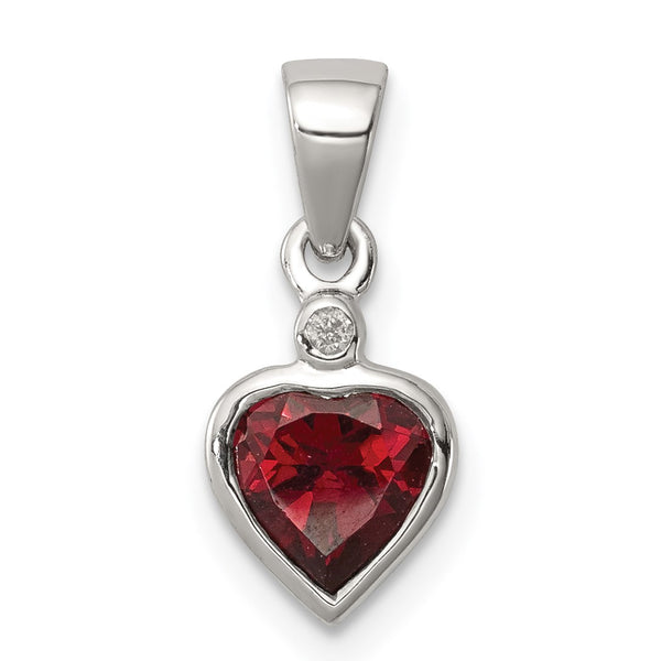 Sterling Silver Rhodium Garnet Diamond Pendant - Birthstone Company