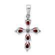 Sterling Silver Rhodium Pear Garnet Cross Pendant - Birthstone Company