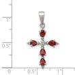 Sterling Silver Rhodium Pear Garnet Cross Pendant - Birthstone Company