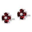 925 Sterling Silver Garnet Flower Earrings, Rhodium Plated, Heart-Cut Stones - Birthstone Company