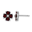 925 Sterling Silver Garnet Flower Earrings, Rhodium Plated, Heart-Cut Stones - Birthstone Company