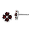 925 Sterling Silver Garnet Flower Earrings, Rhodium Plated, Heart-Cut Stones