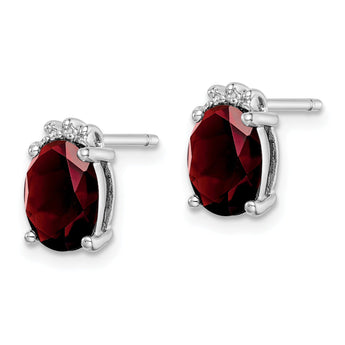 925 Sterling Silver Garnet and Diamond Rhodium-Plated Earrings