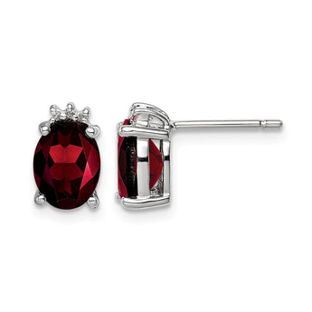 925 Sterling Silver Garnet and Diamond Rhodium-Plated Earrings - Birthstone Company