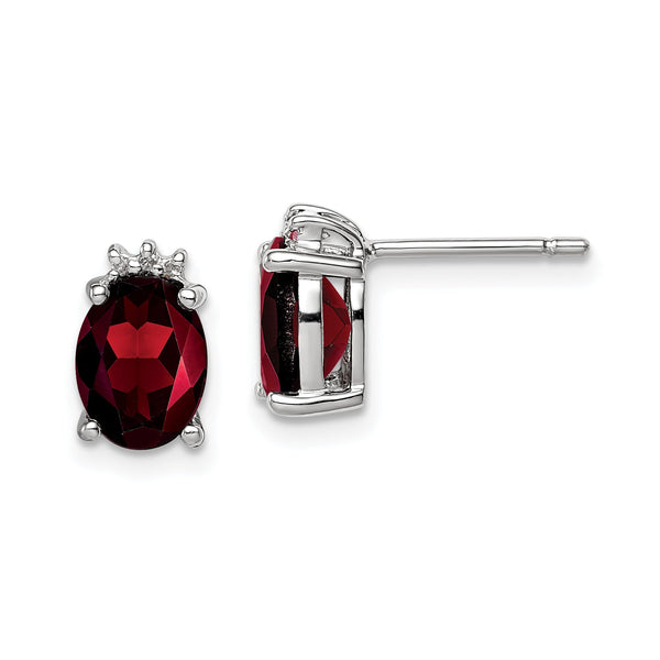 925 Sterling Silver Garnet and Diamond Rhodium-Plated Earrings