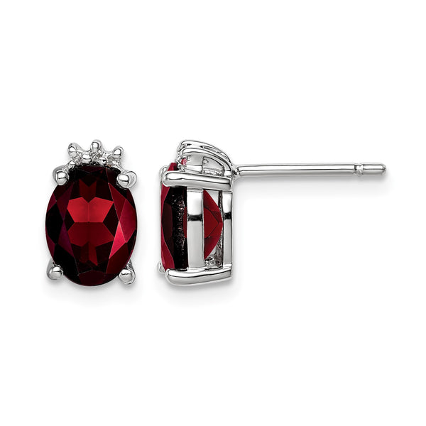 925 Sterling Silver Garnet and Diamond Rhodium-Plated Earrings - Birthstone Company