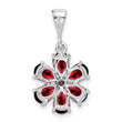 Sterling Silver Rhodium Garnet & Diamond Flower Pendant - Birthstone Company