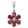 Sterling Silver Rhodium Garnet & Diamond Flower Pendant - Birthstone Company