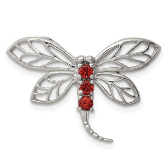 Sterling Silver Rhodium Garnet Dragonfly Chain Slide - Birthstone Company