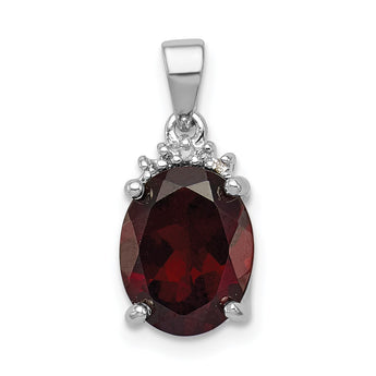 Sterling Silver Rhodium Garnet & Diamond Pendant - Birthstone Company