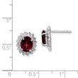 Sterling Silver Garnet and Diamond Button Earrings Rhodium Plated, Polished Finish