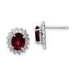 Sterling Silver Garnet and Diamond Button Earrings Rhodium Plated, Polished Finish