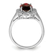 Sterling Silver Rhodium Garnet Diamond Ring