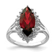 Sterling Silver Rhodium Garnet Diamond Ring