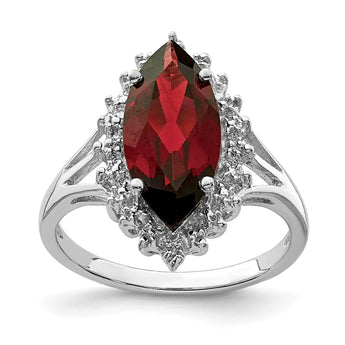Sterling Silver Rhodium Garnet Diamond Ring