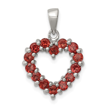 Sterling Silver Rhodium Garnet Pendant - Birthstone Company