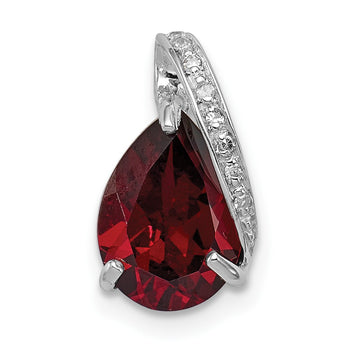 Sterling Silver Rhodium Pear Garnet Pendant - Birthstone Company