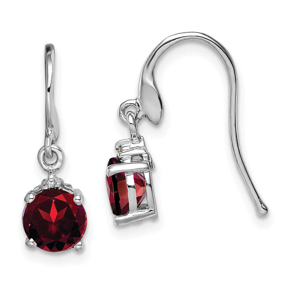 Sterling Silver Garnet and Diamond Dangle Earrings Rhodium Plated, Polished Finish