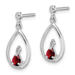 Sterling Silver Garnet and Diamond Drop Earrings Rhodium Plated