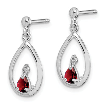 Sterling Silver Garnet and Diamond Drop Earrings Rhodium Plated