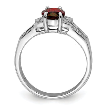 Sterling Silver Rhodium-plated Garnet & Diamond Ring