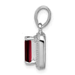 Sterling Silver Rhodium Emerald-cut Garnet & Diamond Pendant - Birthstone Company