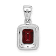 Sterling Silver Rhodium Emerald-cut Garnet & Diamond Pendant - Birthstone Company
