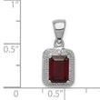 Sterling Silver Rhodium Emerald-cut Garnet & Diamond Pendant - Birthstone Company