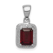 Sterling Silver Rhodium Emerald-cut Garnet & Diamond Pendant - Birthstone Company