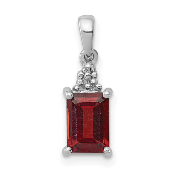 Sterling Silver Rhodium Garnet & Diamond Pendant - Birthstone Company