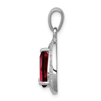 Sterling Silver Rhodium Garnet & Diamond Pendant - Birthstone Company