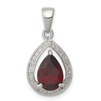 Sterling Silver Rhodium Garnet & Diamond Pendant - Birthstone Company