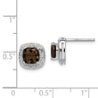 Sterling Silver 925 Smoky Quartz and Diamond Post Earrings Elegant Rhodium Finish