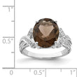 Sterling Silver Rhodium Smoky Quartz Diamond Ring