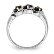 Sterling Silver Rhodium 3 Stone Smoky Quartz & Diamond Ring
