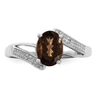 Sterling Silver Rhodium Smoky Quartz & Diamond Ring