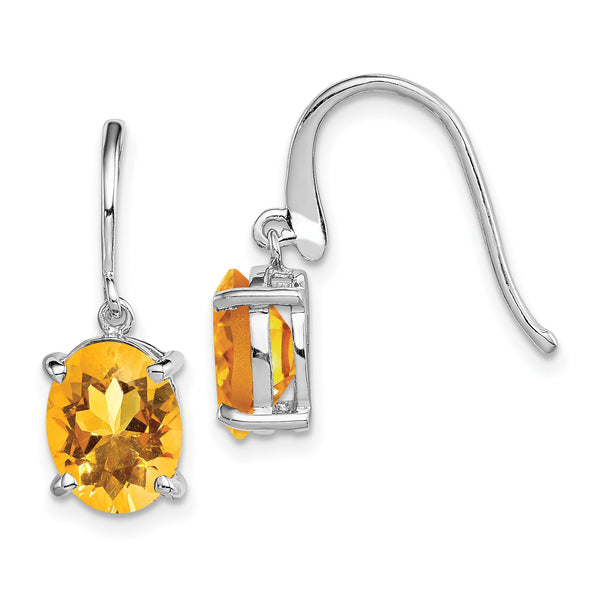 Sterling Silver Rhodium-Plated Citrine Drop Earrings Elegant Oval Design