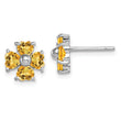 925 Sterling Silver Rhodium Plated Citrine Flower Earrings with Heart-Cut Stones