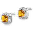Sterling Silver Citrine and Diamond Button Earrings with Polished Rhodium Finish - Birthstone Company
