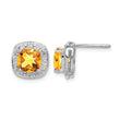 Sterling Silver Citrine and Diamond Button Earrings with Polished Rhodium Finish - Birthstone Company