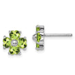 Sterling Silver 925 Peridot Flower Earrings with Rhodium Plating