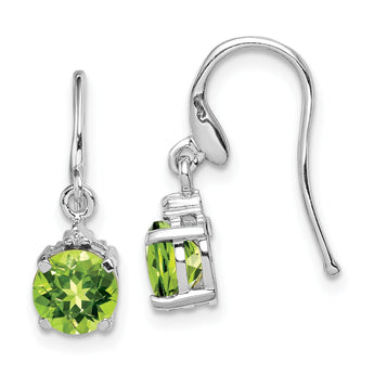 Sterling Silver Peridot and Diamond Drop Earrings, Rhodium-Plated, Polished Finish