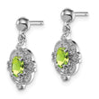 Sterling Silver Peridot Diamond Drop Earrings Rhodium Plated