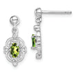 Sterling Silver Peridot Diamond Drop Earrings Rhodium Plated