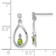 Sterling Silver 925 Rhodium-Plated Peridot and Diamond Drop Earrings Polished Pear Cut