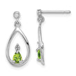 Sterling Silver 925 Rhodium-Plated Peridot and Diamond Drop Earrings Polished Pear Cut