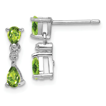 Sterling Silver 925 Peridot and Diamond Drop Earrings Rhodium Plated, Polished Finish