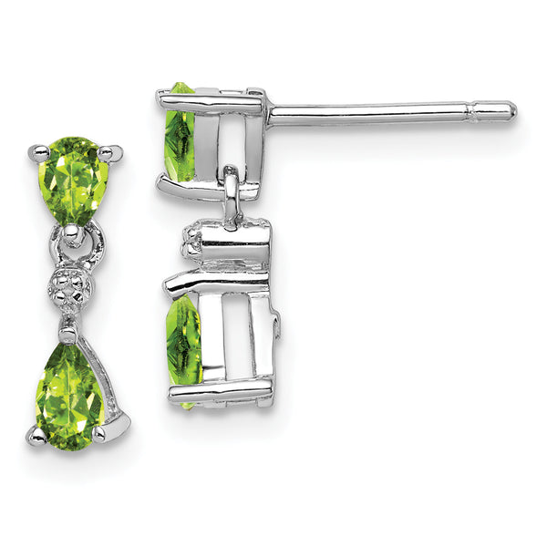 Sterling Silver 925 Peridot and Diamond Drop Earrings Rhodium Plated, Polished Finish