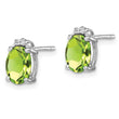 Sterling Silver Oval Peridot and Diamond Stud Earrings Polished Rhodium Plated, August Birthstone